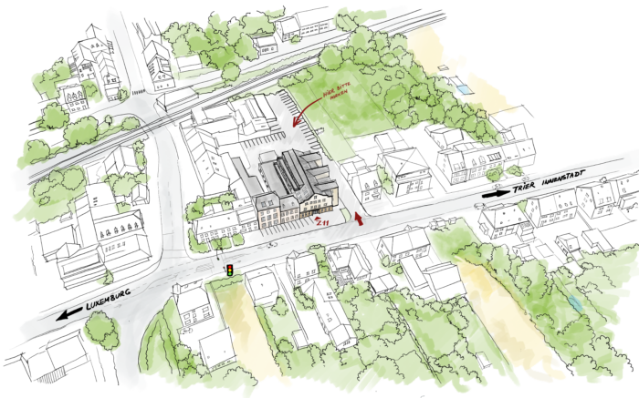 Home Redesign 2026 9 Handgezeichnete Lage-Skizze des Planungsbüro ARC in Trier-Zewen